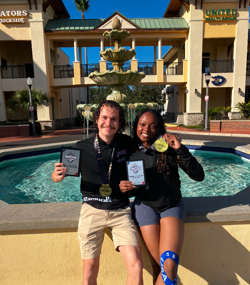 Dorde Racic & Mackenzie Pringle with their All-American plaques and medals