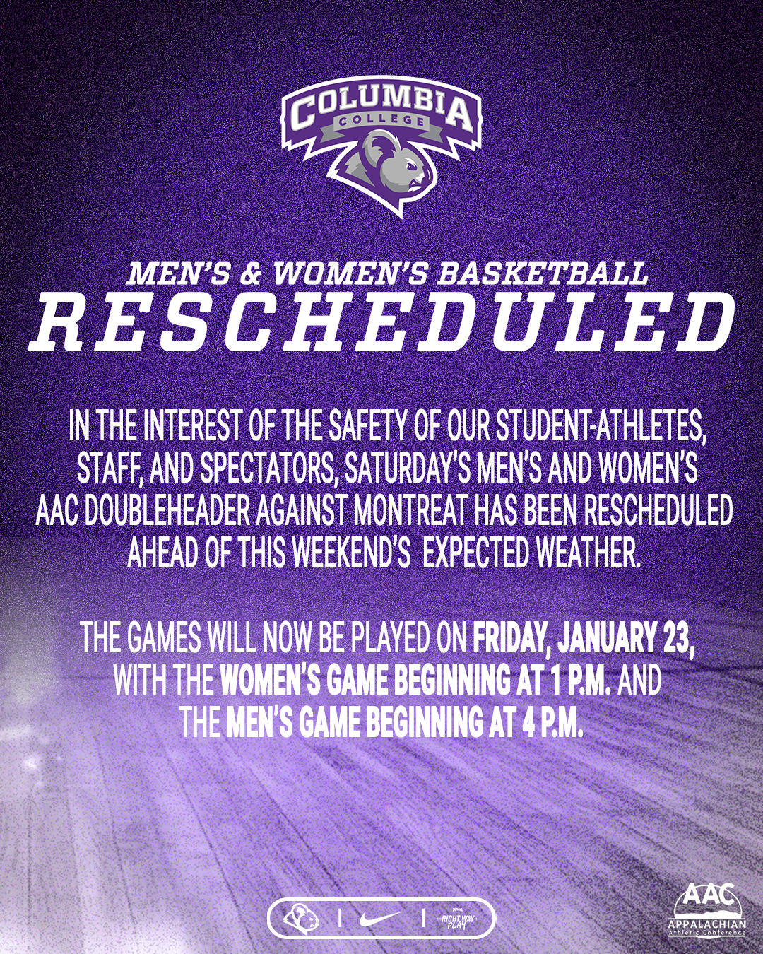 Saturday's Basketball Games Rescheduled to Friday Afternoon
